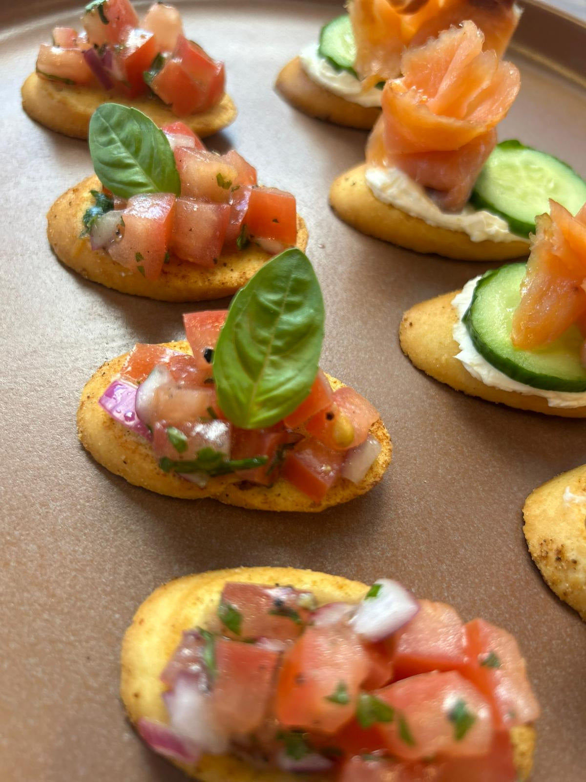 Bruschetta and smoked salmon canapés
