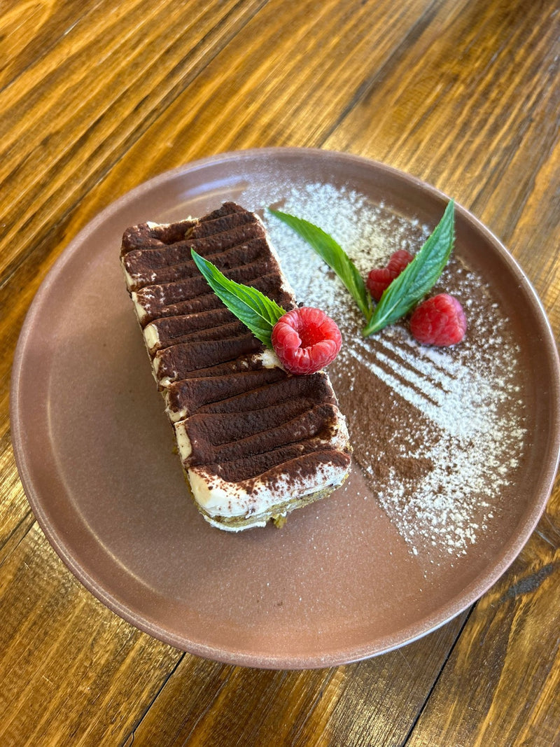 Tiramisu with raspberries and mint